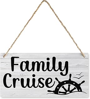 Wood Sign Family Cruise Rustic Farmhouse Hanging Plaque for Home Front Door Porch Indoor Outdoor Living Room Bedroom Housewarming Gift 6X12 Inch Residence Garden Shop Cafe Restaurants Garage