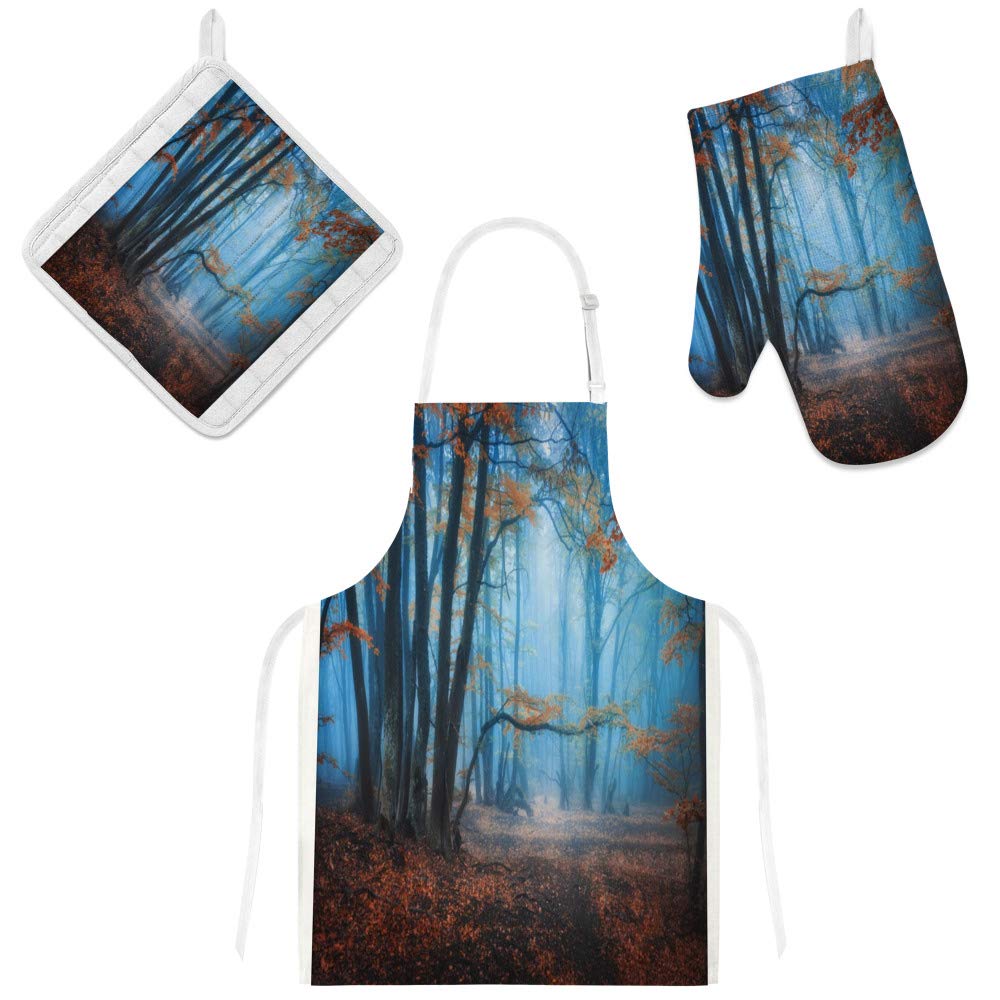 Tablier de cuisine bleu forêt réglable idéal pour vos recettes réconfortantes d'automne