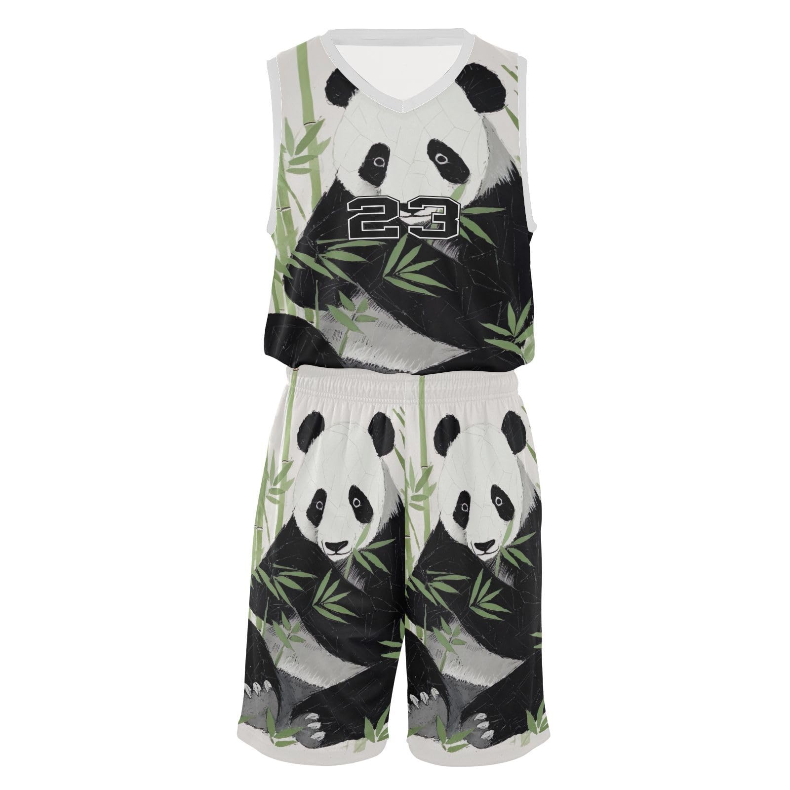FLildon Cute Panda Boys Basketball Jersey Set Tank Top Shorts Tracksuit Sport Training Suit for Kids, S