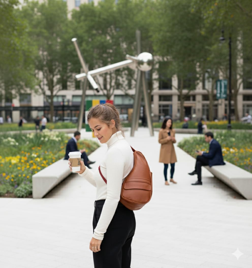 AmeriBag 15" Full-Grain Leather Healthy Back Bag Ergonomic Crossbody Sling for Everyday Use, Travel & Walking Comfort - Image 8