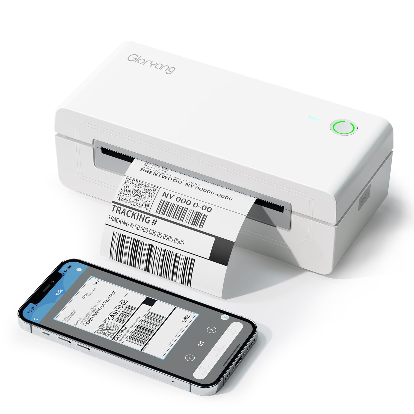 Gloryang Bluetooth Thermal Shipping Label Printer, 4X6 Inkless Label Machine for iOS, Android, Laptop, Wireless Printer for Small Business, Compatible