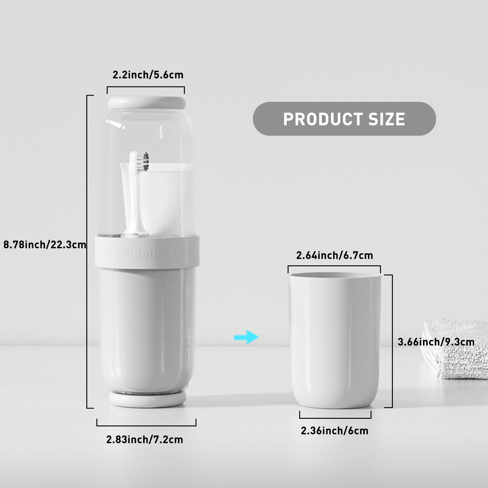 Vaso para cepillo de dientes con funda, estuche portátil para cepillo de dientes de viaje, para viajes, negocios, camping, escuela, baño (gris)