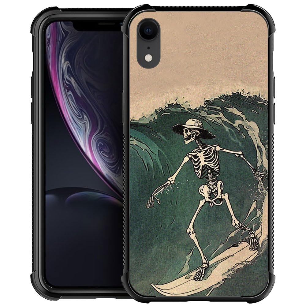 DJSOK Case Compatible with iPhone XR,H Cowboy Skull Surf with Four Corners Shockproof Protection Soft TPU Bumper and Hard PC Pattern Back Case for
