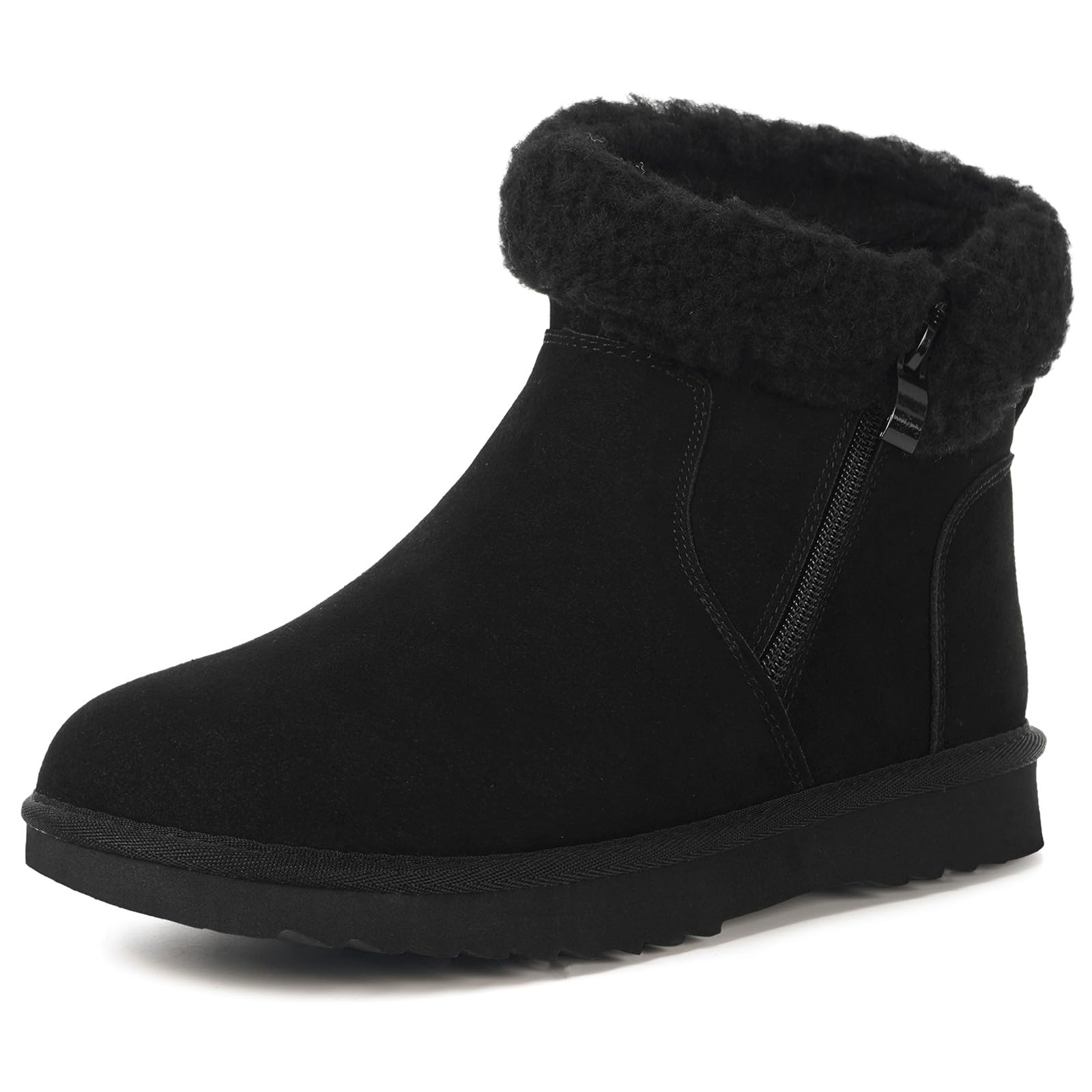 Hsyooes Snow Boots for Women Genuine Suede Leather Winter Boots Water Resistant Warm Booties Fur Lined Ankle Booties