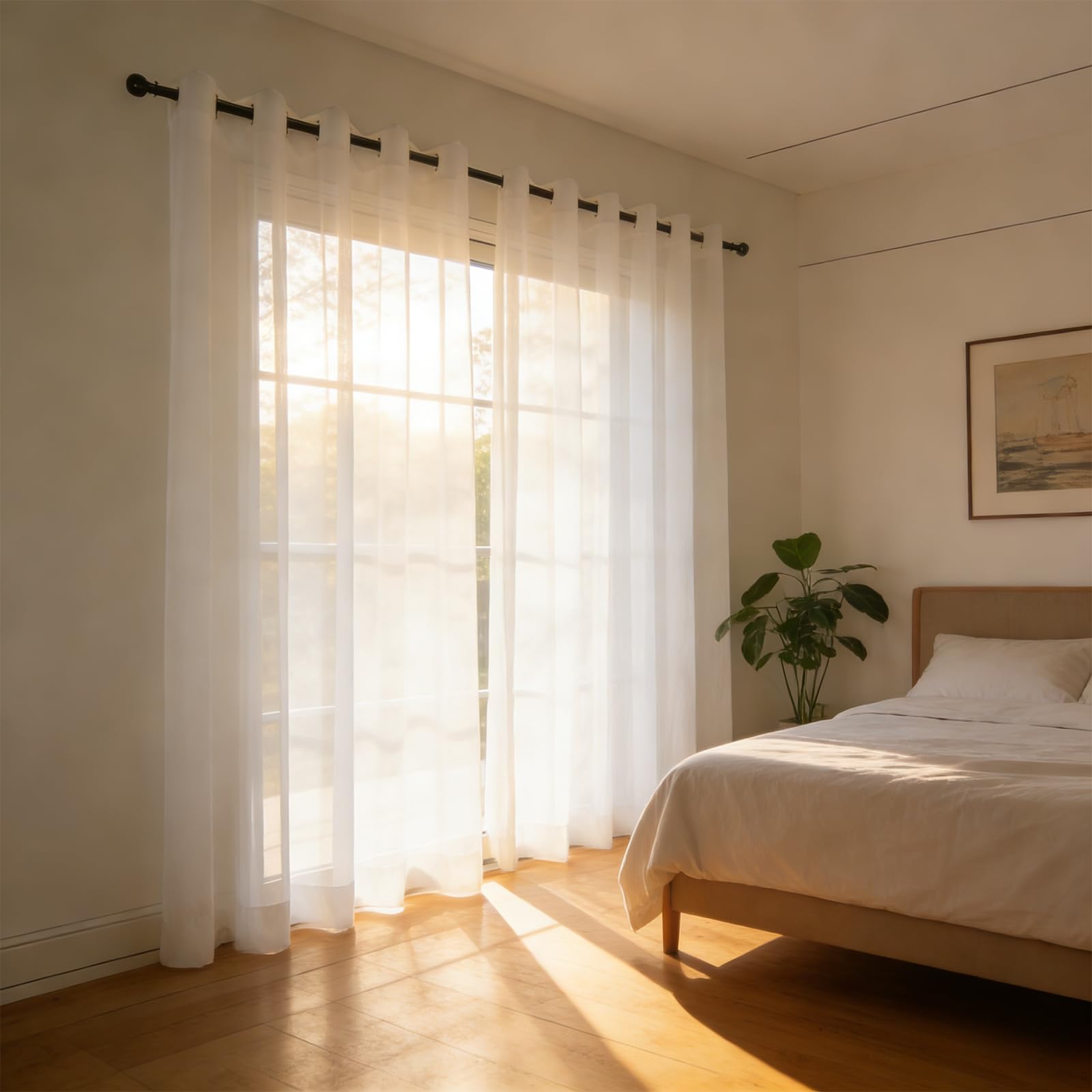 Voile moderne semi-transparent effet lin blanc haut de gamme