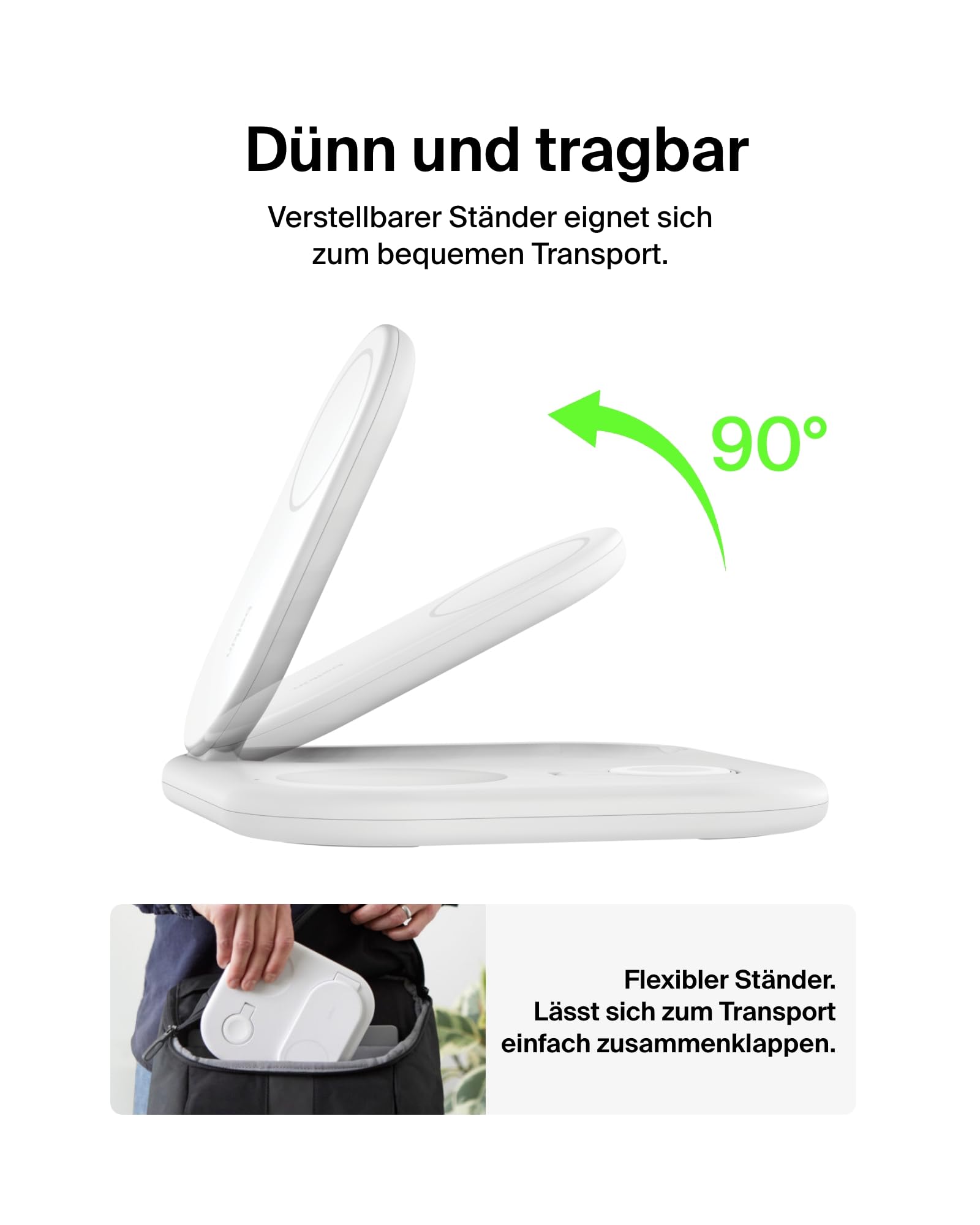 Belkin BoostCharge 3-in-1 Ladegerät, faltbar mit Qi2, 15W – Weiß | MagSafe Kompatible Induktive Ladestation für iPhone, Apple Watch und AirPods, Rutschfester Sockel, mit Kabel und 36W Netzteil