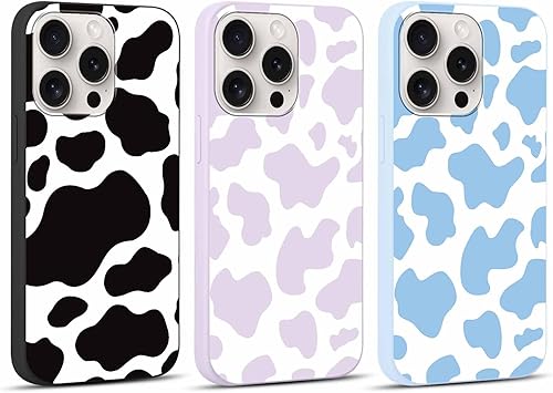 RUMDEY 3 Pack Cute Cow Phone Case for iPhone 16 Pro 6.3 inch