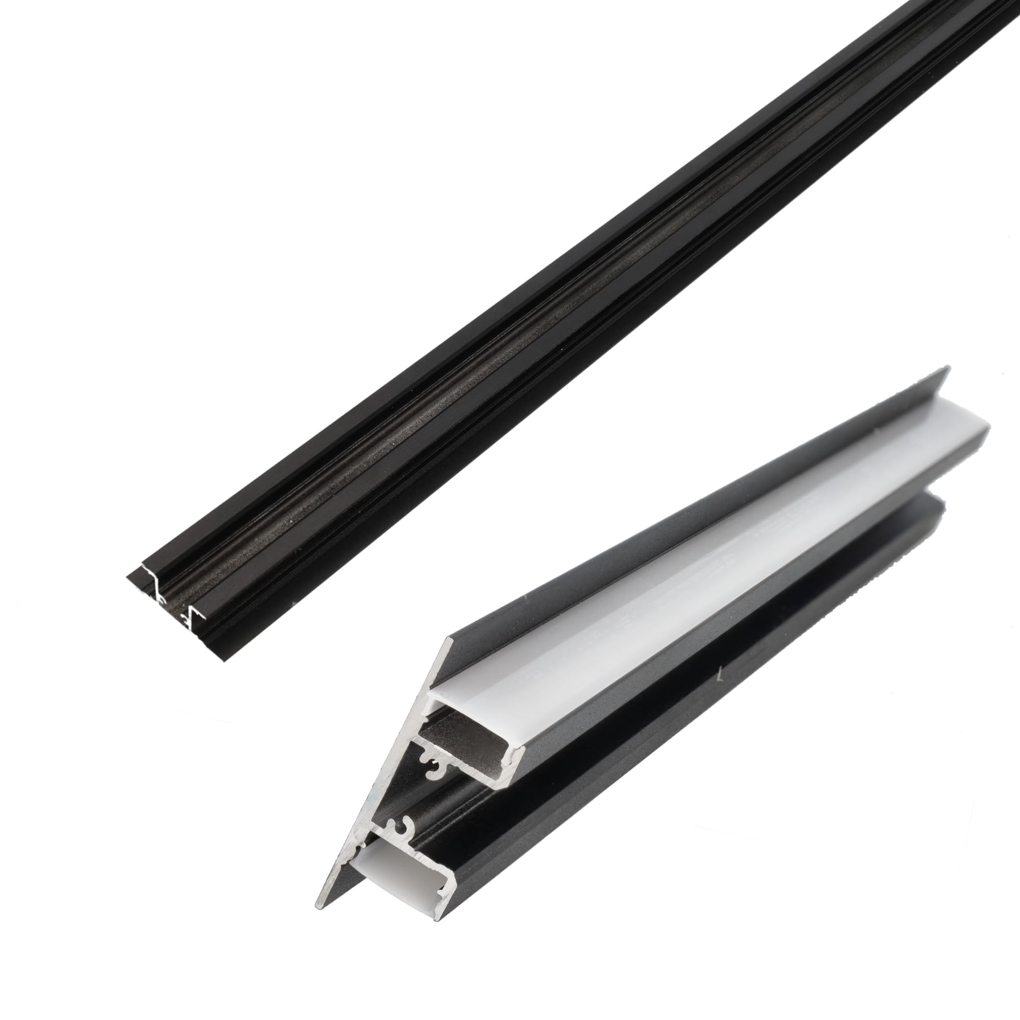 Jandei - Confezione da 4 profili Led Alluminio Nero 1 Metro per Montaggio a Doppia Striscia Led in Superficie, Diffusore Opale Bianco Traslucido. Con tappi finali, viti e staffe di montaggio