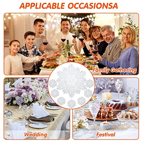 Sieral Snowflake Placemats and Coasters Set Pressed Vinyl 15 Inch Placemats and 4 Inch Coasters for Christmas Winter Wedding Party Dinner Table Decoration(Silver,24 Sets) by Sieral - Image 7