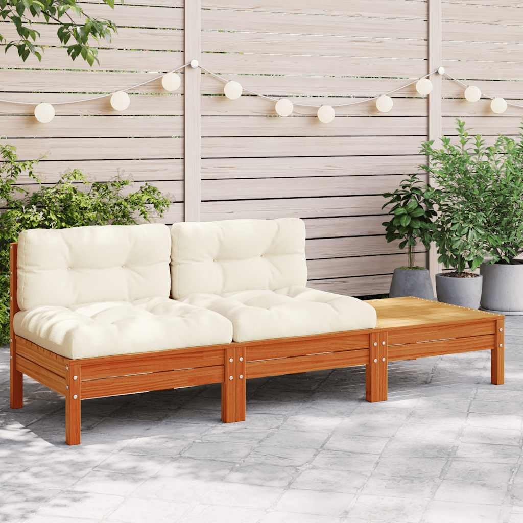 Large Modular Garden Sofa in Wax Brown Solid Pine Wood with Weather-Resistant Cushions for Outdoor Seating and Patio Furniture