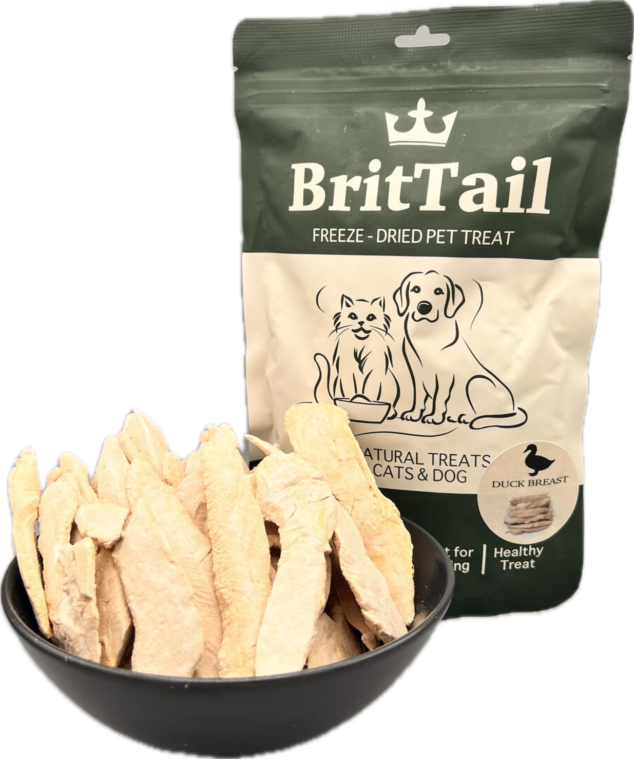 BritTail Freeze-Dried Duck Breast Treats for Cats & Dogs (100g(Pack of 10))