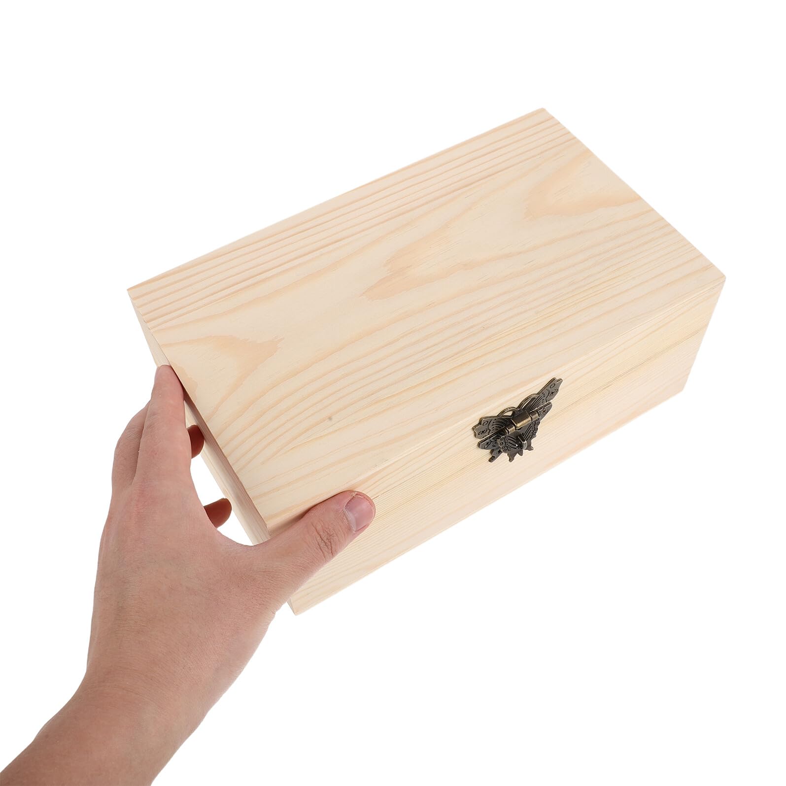 Scatola in Legno Rustica Cassettiera Multipurpose con Coperchio Incernierato e Chiusura per Soggiorni e Oggetti Decorativi