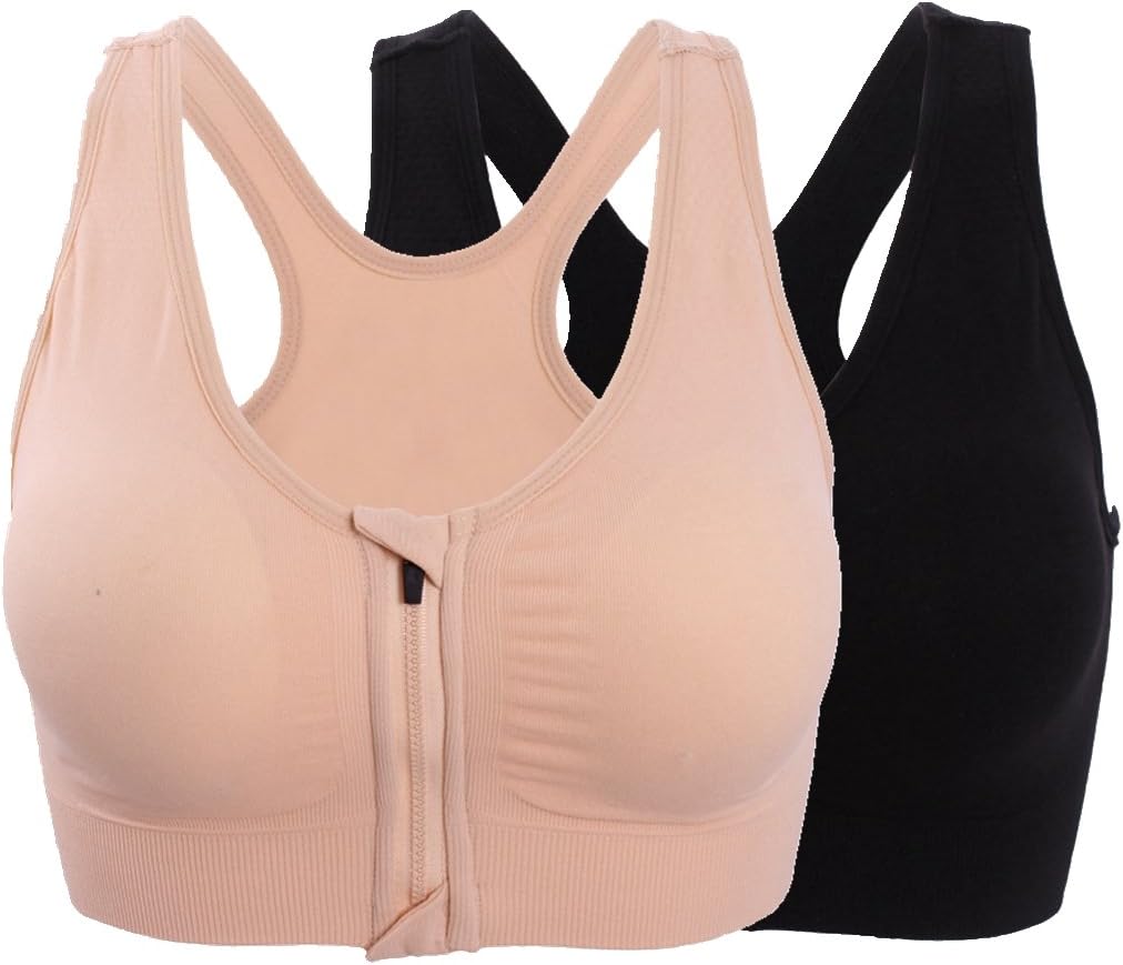 Women's Zipper Front Closure Sports Bra Racerback Yoga Bras