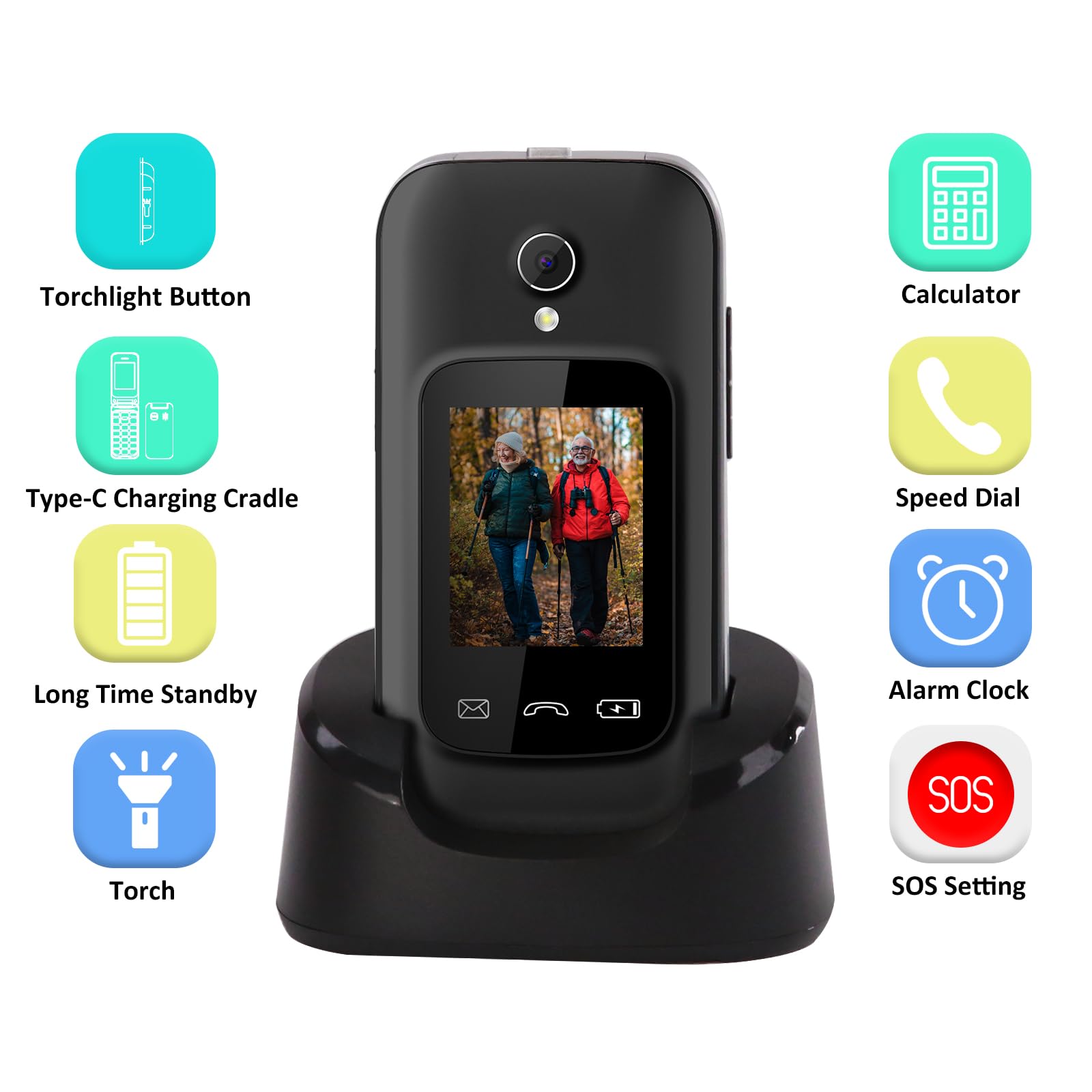 LESIA Teléfono Móvil para Personas Mayores de Tapa, 4G LTE Moviles de Teclas Grandes, Botón SOS, Fácil de Usar para Ancianos, Llamada Rápida, 1300mAh Batería,USB-C, Base de Carga, Flip Senior