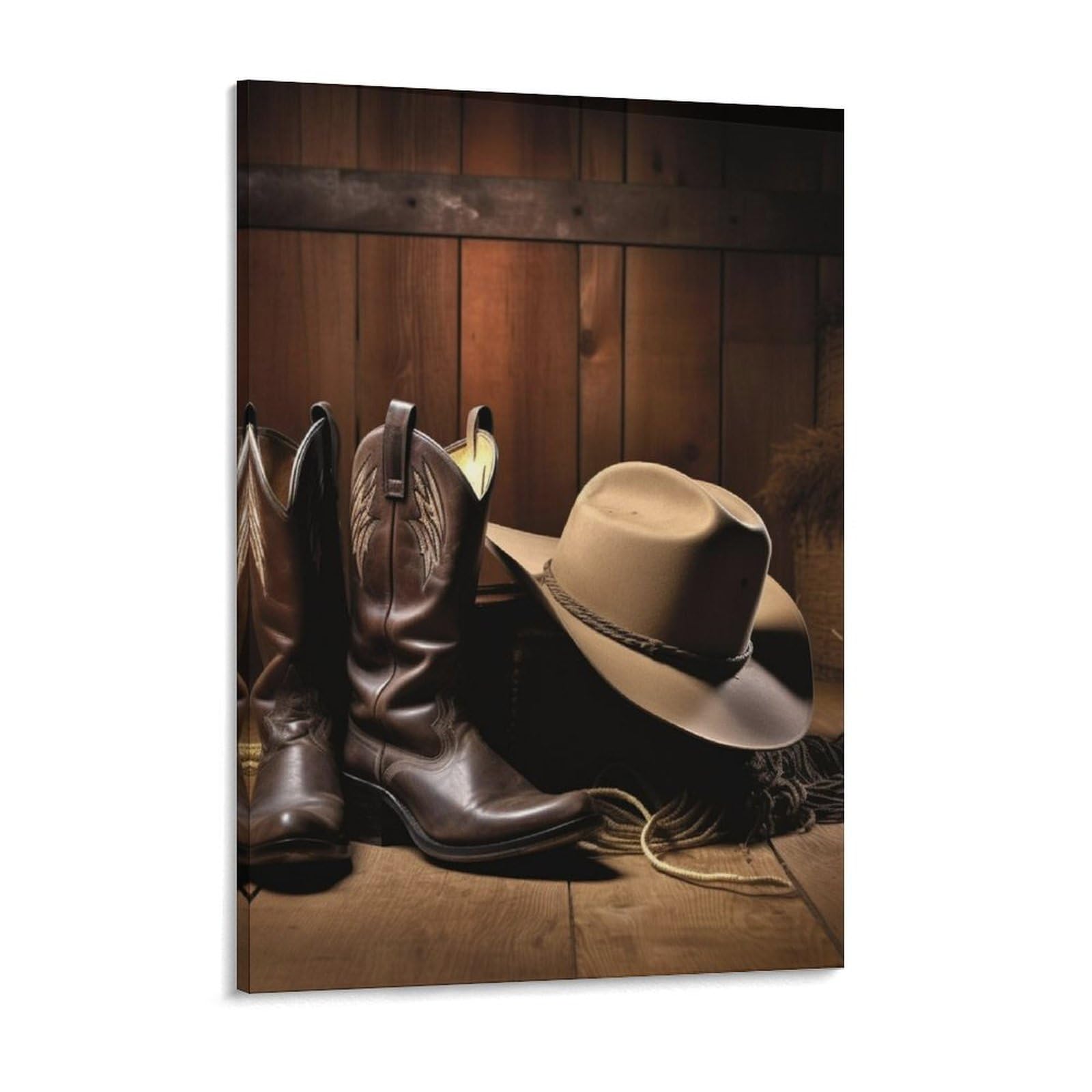 Cowboy Black Hat Western Boots Canvas Wall Art for Bedroom 18x24inch Canvas Prints Artwork for Walls Modern Picture Artwork Painting for Living Room Aesthetic Wall Paintings for Bathroom Kitc