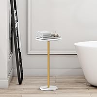 Vista 6 de White Small Round Side Table Set of 2 Pedestal Drink End Table for Small Space Round Cocktail Coffee Table for Living Room Nightstand Bedside Table