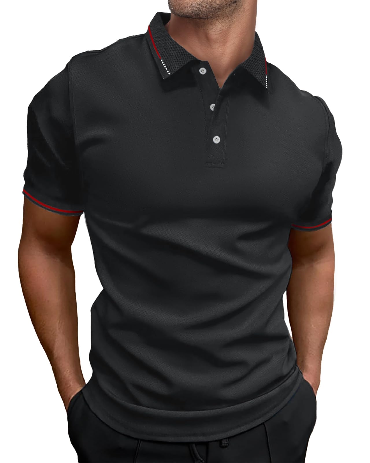 HMIYA Herren Poloshirt-Kontrast Kurzarm Polohemd Male Polo Klassisches
