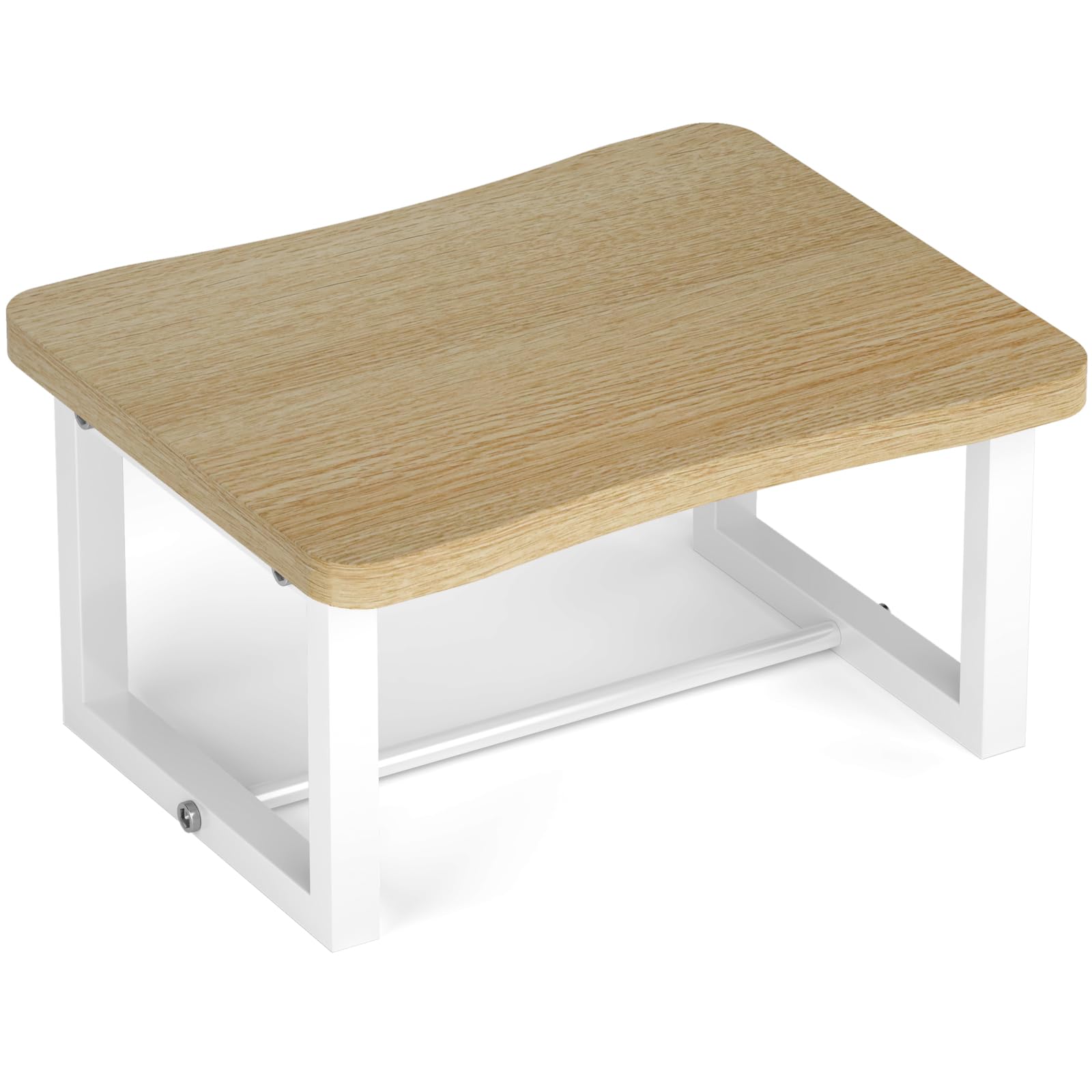 Taburete de madera con 500 libras, taburete ancho para adultos, taburete de madera blanco para cocina, dormitorio, sala de estar, baño, blanco/marrón