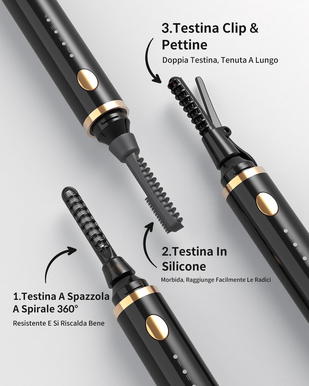 COPPA Piegaciglia Riscaldato, LP-1 Lipstick Type Piegaciglia Elettrico 3-in-1 con 3 Testine e 3 Modalità di Curling & 3 Temperature - Riscaldamento Rapido in 5s per Neofiti e Make-up Artist, Nero