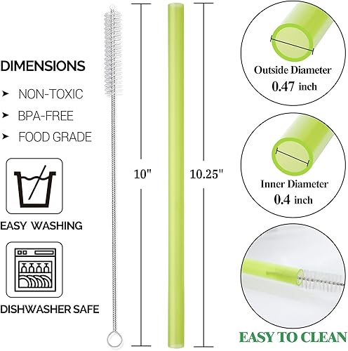 Miniatura 3 de 8 pajitas reutilizables extra anchas para batidos y boba con 1 bolsa y 2 cepillos, pajitas de plástico grandes sin BPA para batidos, té de burbujas