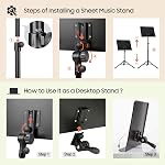 CAHAYA 5 in 1 Dual-use Sheet Music Stand & Desktop Book Stand Metal Portable Solid Back with Book Stand Support, Carrying Bag, Sheet Music Folder & Clip, Laptop Bible Book Tablet Stand CY0194