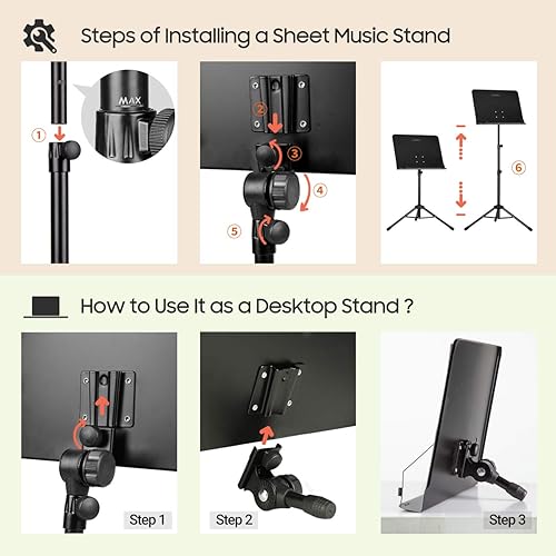 Miniatura 18 de Soporte para partituras y soporte de mesa de CAHAYA , con respaldo rígido con bolsa de transporte para libros, notas, laptop, tablet, color blanco.