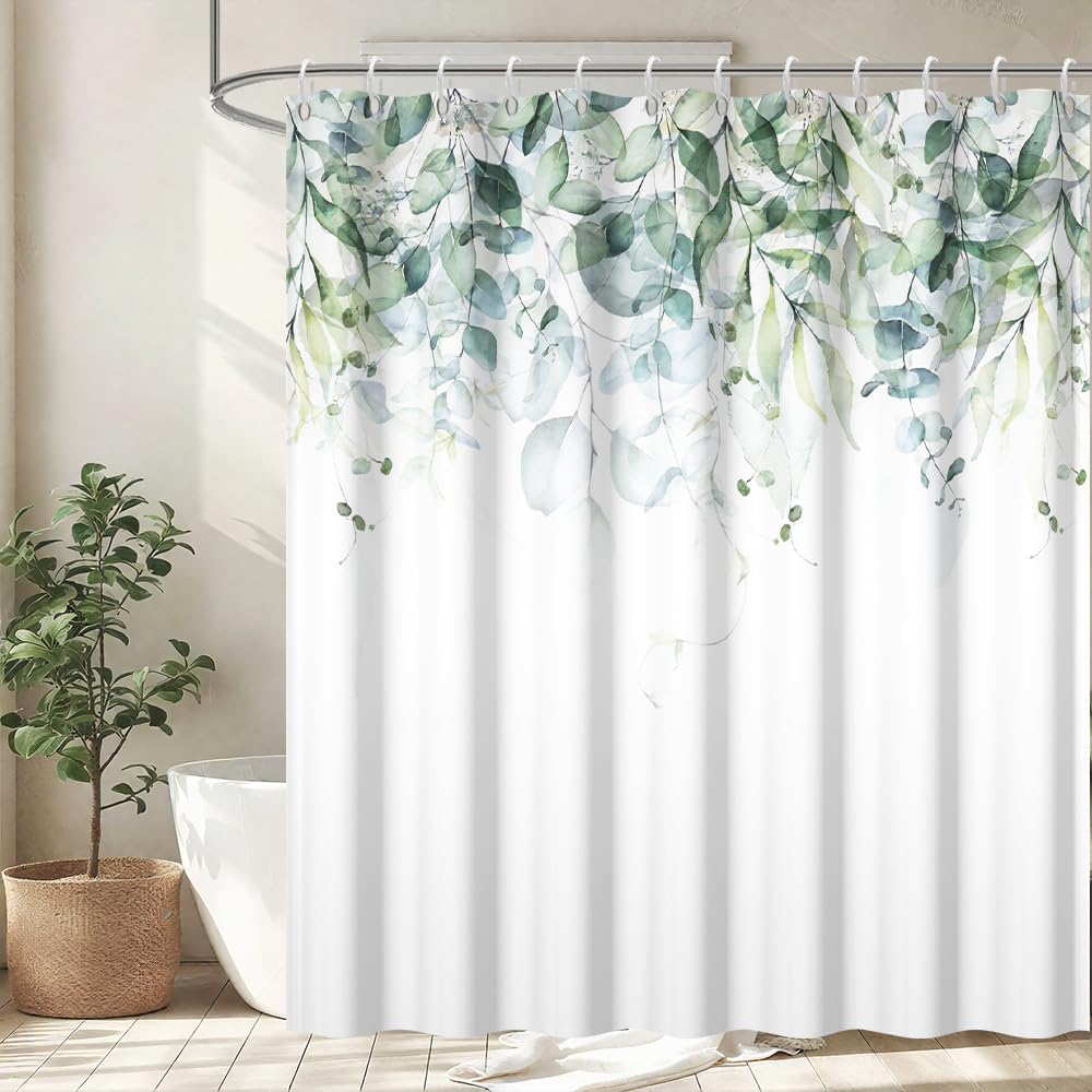Cortina de Ducha de Hoja Eucalipto, Cortinas de Ducha Verde Oro Abstracto Planta Cortinas de Baño Antimoho Impermeable Lavable Tejido de Poliéster Cortina Ducha con 12 Ganchos 120x200cm — view 19