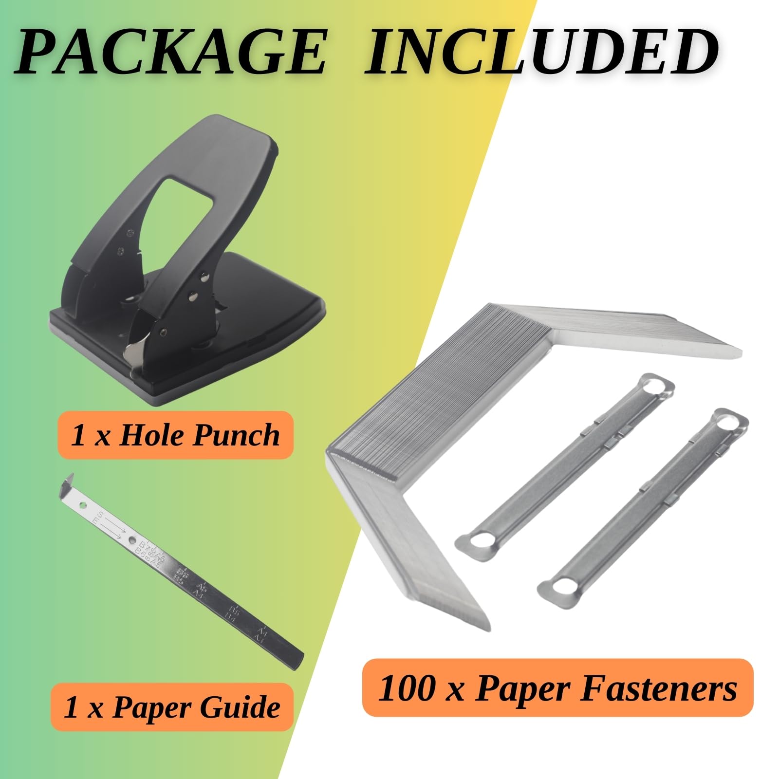 Renugaley Heavy Duty 2-Hole Punch with 100 Paper Fasteners for