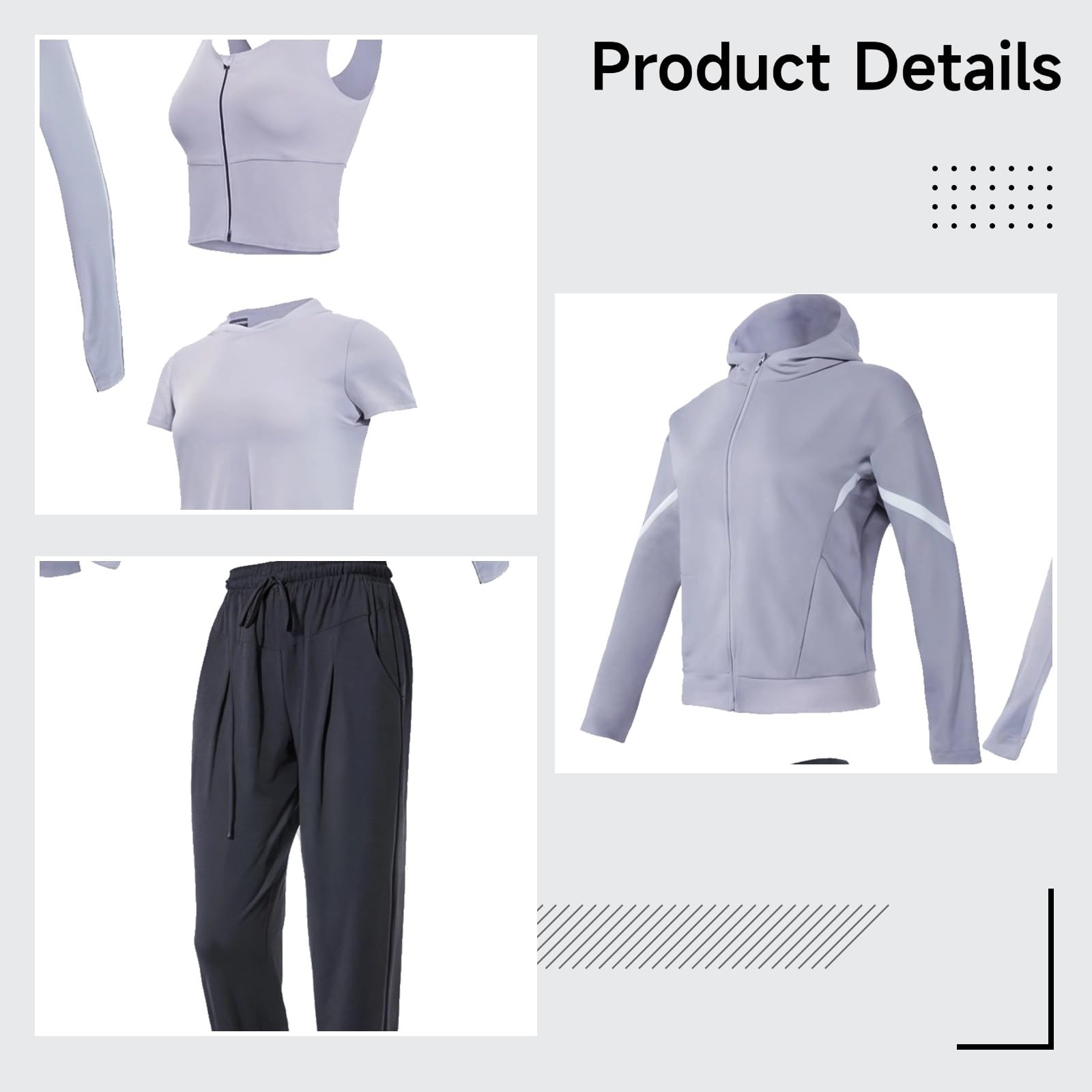 Conjunto de fitness de 7 piezas para mujer, chaqueta con cremallera completa, tela elástica transpirable, material antibolitas, tamaño XXL, ideal para múltiples deportes