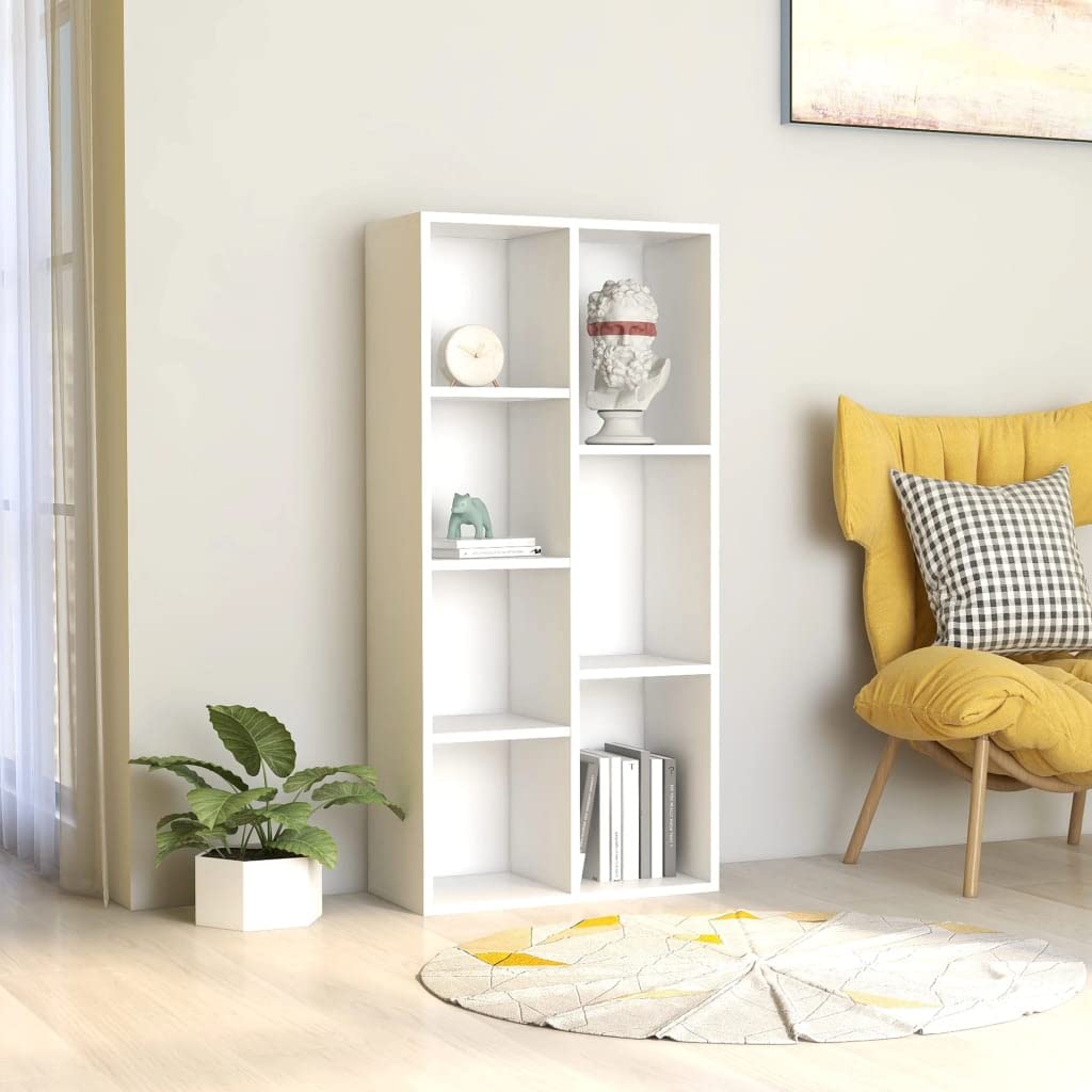 vidaXL Bücherregal 7 Fächer Standregal Aktenregal Wandregal Raumteiler Raumtrenner Regal Schrank Büroregal Weiß 50x25x106cm Holzwerkstoff