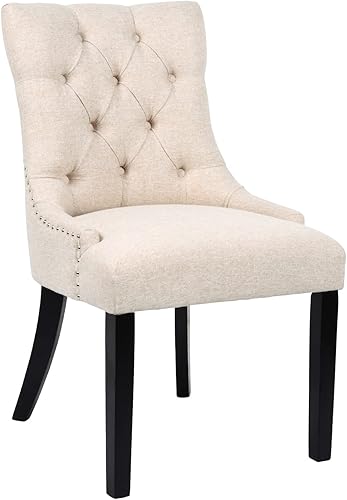 Miniatura 4 de asunflower Juego de 2 sillas de comedor tapizadas capitonadas de tela con patas de madera negra sillas laterales modernas para comedor sala de estar