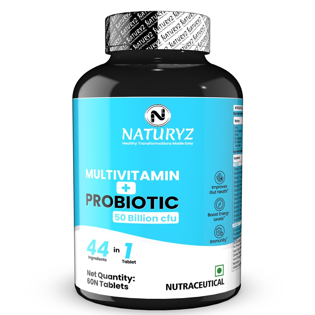 NATURYZ Highest Strength Daily Multivitamin with 50 Billion CFU Pre-Probiotics | Goodness of 2 Supplements in 1 | 44 Nutrients | Vitamins & Minerals Supports Gut Health, Immunity & Boosts Energy - 60 Tablets (B0D6Z29JQ2) Amazon Price History, Amazon Price Tracker