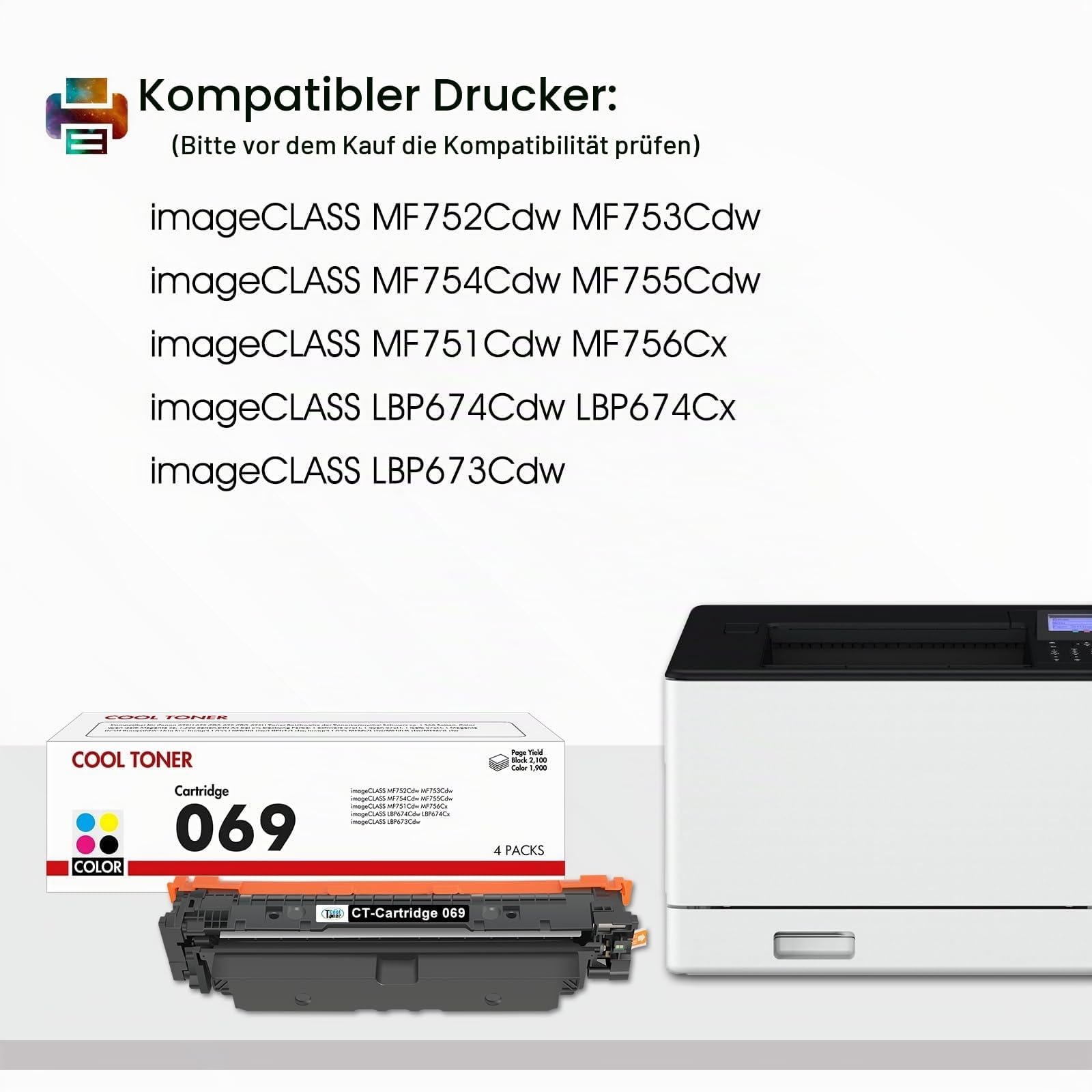 Cool Toner 069 069H - Cartuccia toner compatibile per Canon i sensys MF752cdw 069 069H imageCLASS imageCLASS MF751Cdw MF753Cdw MF752Cdw MF756Cx LBP673Cdw LBP674Cx (nero, ciano, giallo, magenta