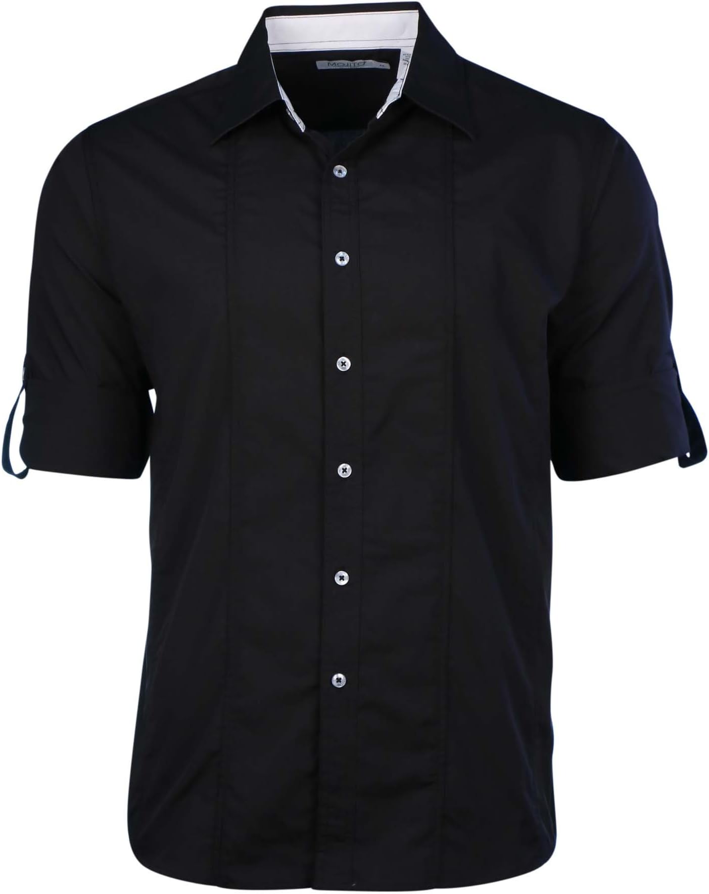 Mojito Collection Men's Double Striped Front Core Rolled-Sleeve Shirt-Black-XL