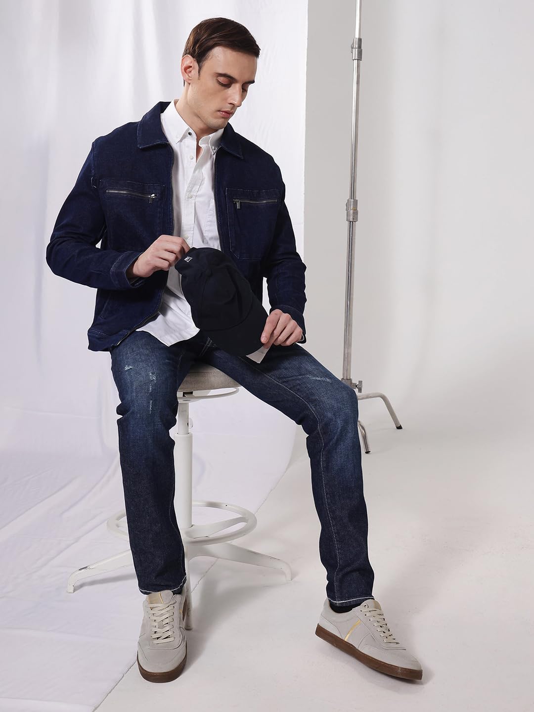 Rare Rabbit Men's Denner Dark Blue Cotton Plain Relaxed Fit Full Sleeve Spread Collar Jacket 1