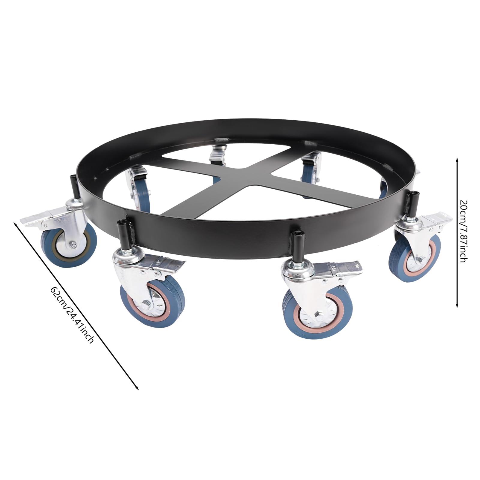 Chariot de fût de 55 gallons, capacité de charge de 907 kg, planche à roulettes ronde avec 8 roulettes pivotantes et freins, pour atelier, garage, entrepôt, transport de fûts ronds