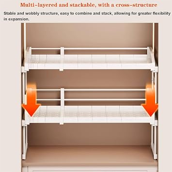 Stackable Expandable Wardrobe Shelf Adjustable Wardrobe Clothes Storage Rack Pull-Out Stackable Counter Organizer(A,L53-74cm*W45cm*H26cm)
