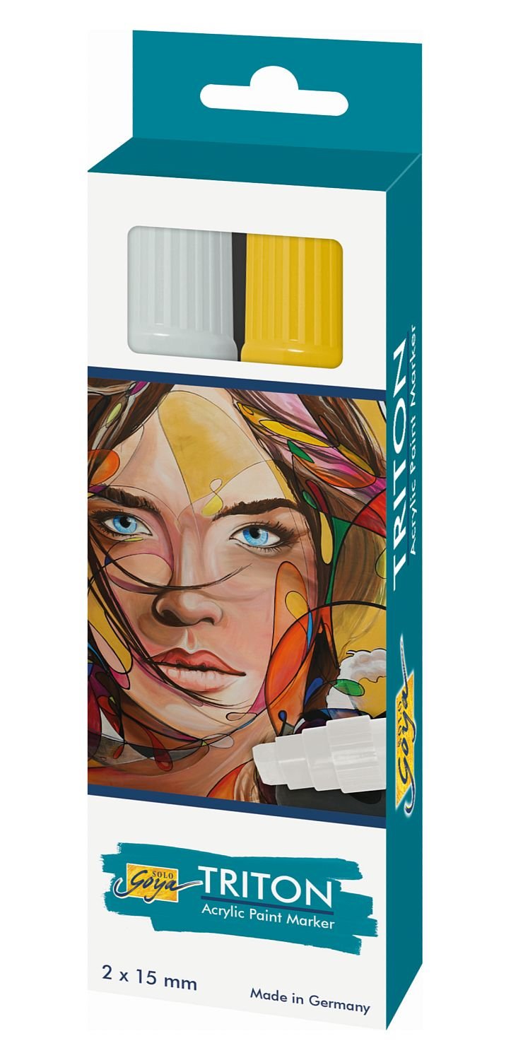 KREULSolo Goya Triton 17993 Acrylic Paint Marker Set of 2 Silver/Gold Shaped Chisel Tip Approx. 15 mm Artist Pens with Acrylic Paint Water-Based