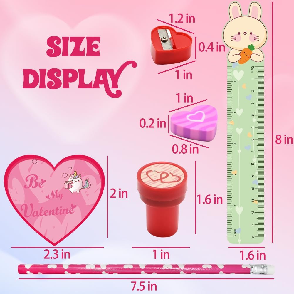 28 Pack Stationery Gift Set, Include Pencil Eraser Sharpener Ruler Stamper Foam Sticker Greeting Card for Kids School Classroom Prize image 3