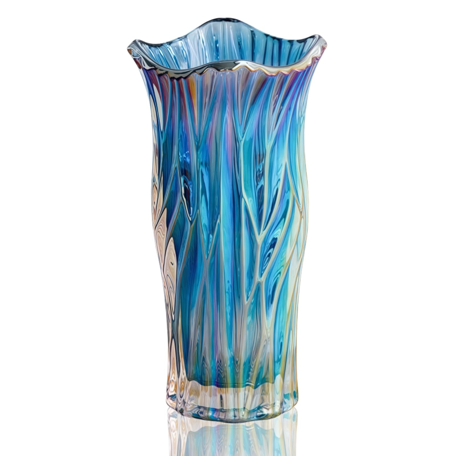 Florero de cristal, floreros grandes y altos de colores de cristal, jarrón colorido para plantas, para mesa de comedor en casa, regalo de boda, fiesta de inauguración de la casa (azul colorido)