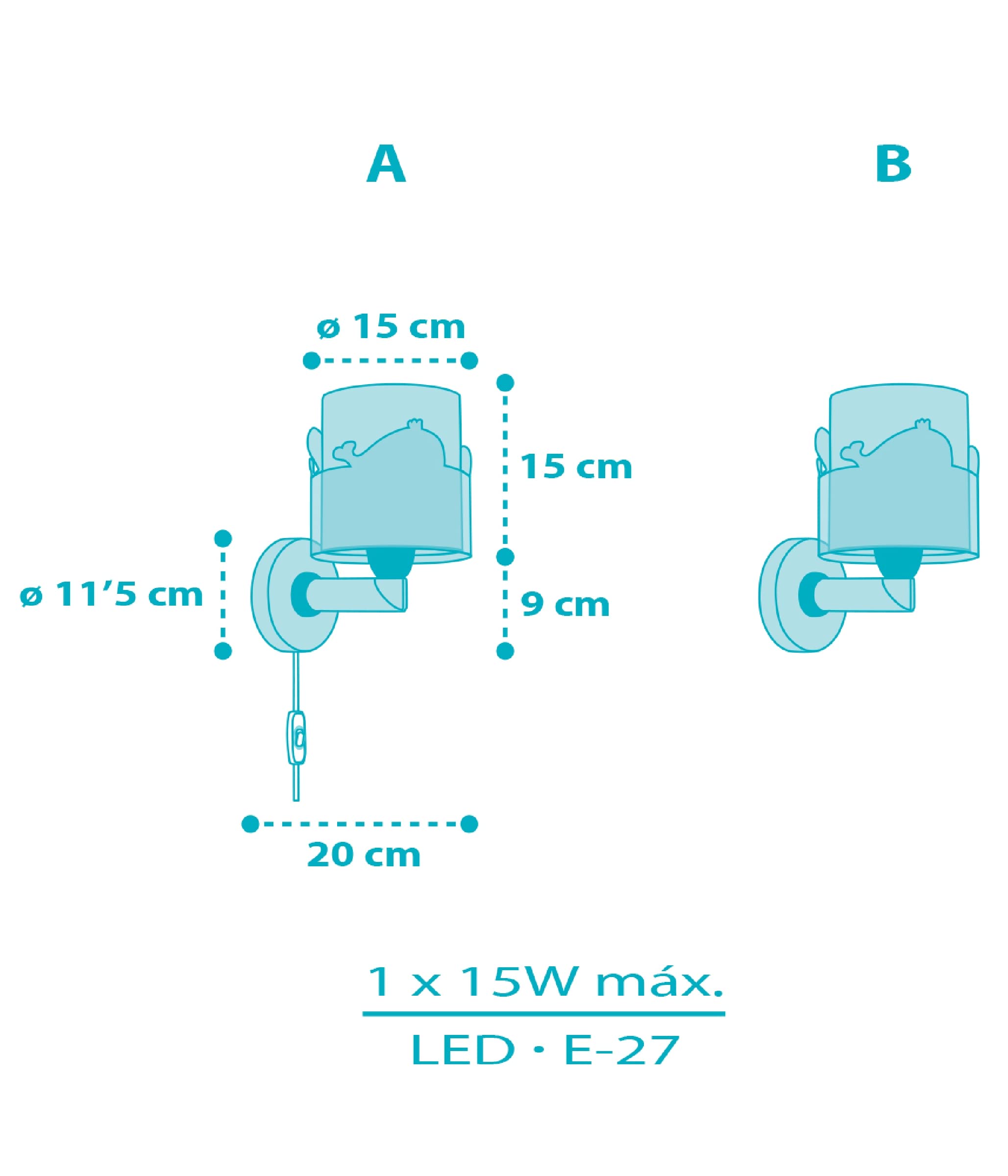 Dalber Lámpara aplique de pared infantil Ballenas Azul animales, 15W, 61179T