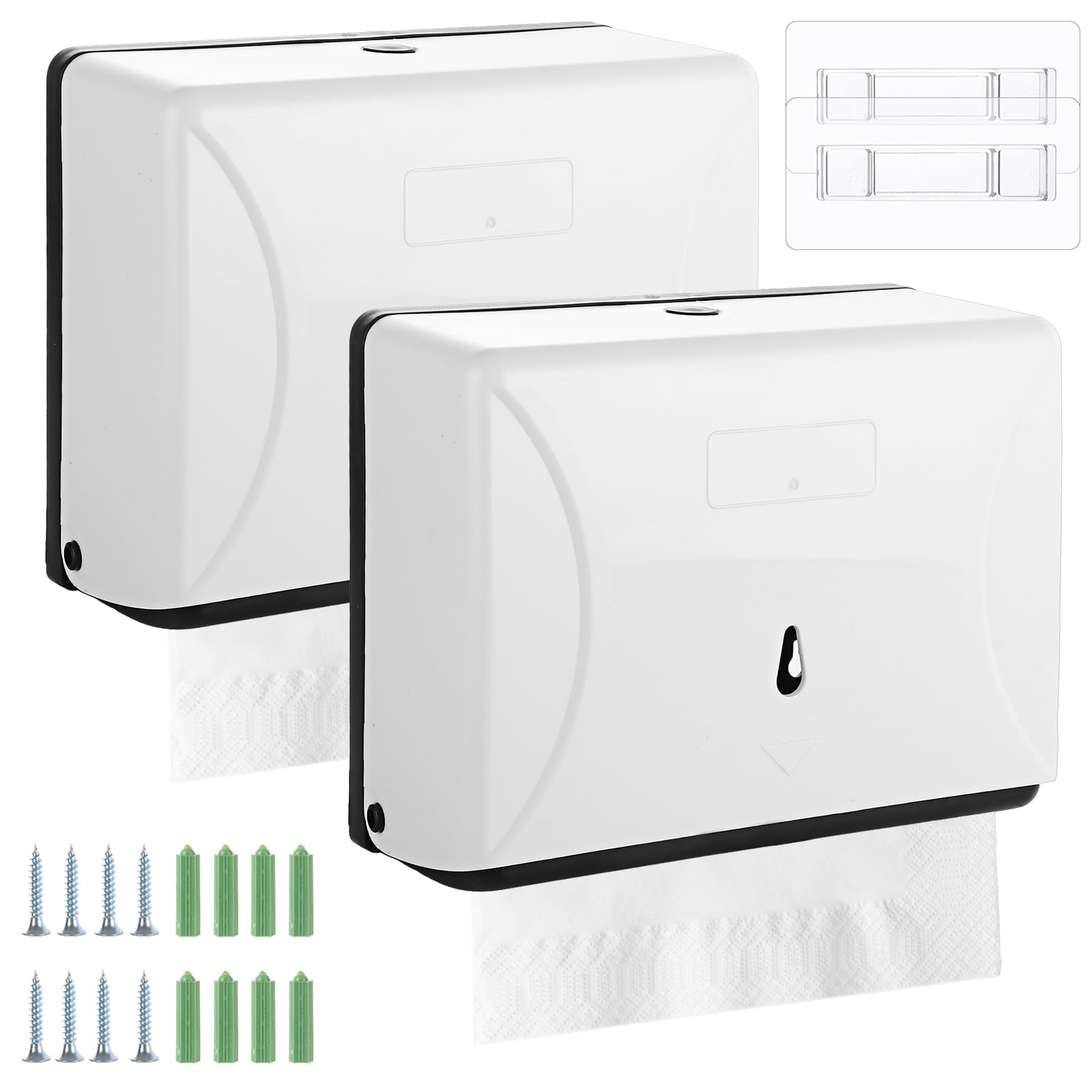 Confezione da 2 dispenser di asciugamani di carta, montaggio a parete, dispenser di asciugamani di carta piegato/multipiega, per bagno, cucina, ristorante (200 fogli, bianco)