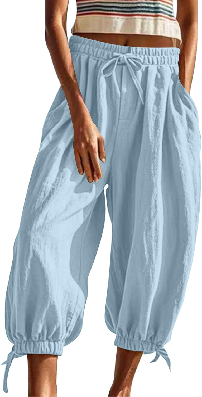 Women Pants Baggy Palazzo Harem Drawstring Elastic Waist Beach Yoga Trousers Casual Lounge 2025 Vacation
