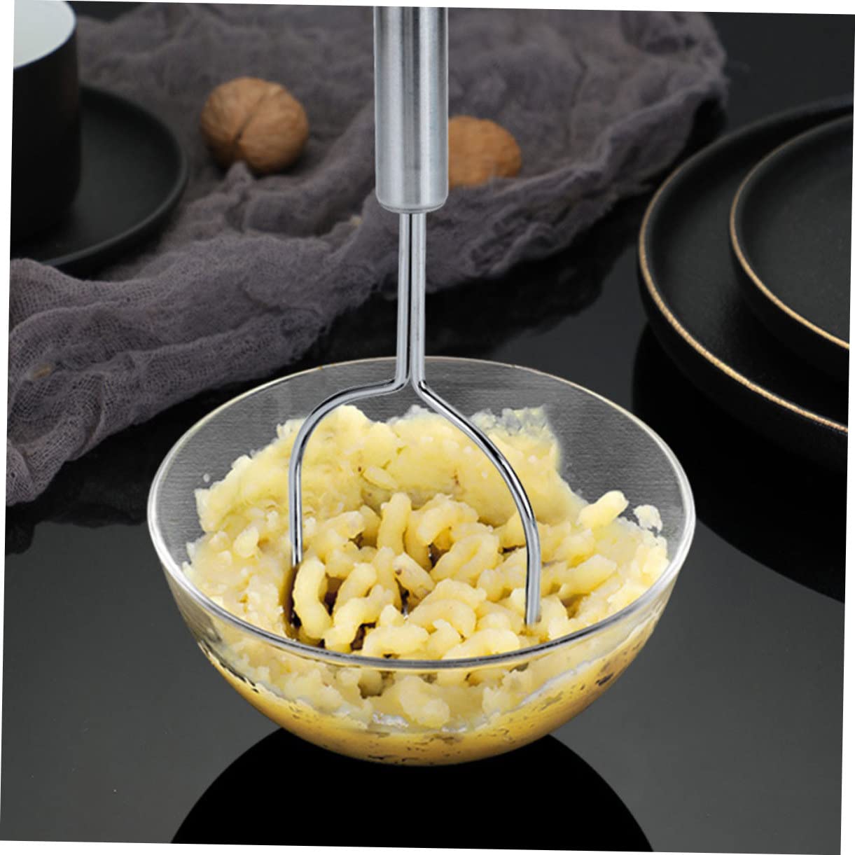 Cabilock Stainless Steel Manual Potato Masher Reusable Kitchen Tool for Effortless Puree of Vegetables and Fruits Ergonomic Handle for Easy Handling for Home and Restaurant Use