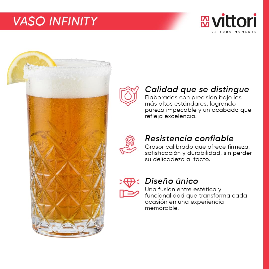 VITTORI Jaiboleros Infinity - Juego de 6 vasos de cristal con diseño atemporal de bola alta, 450 ml