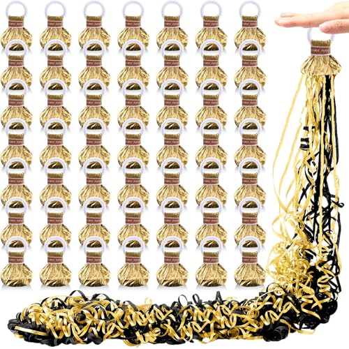 WinnerWhy 100 Pack No Mess Ring Streamers, Gold Black Streamer Poppers