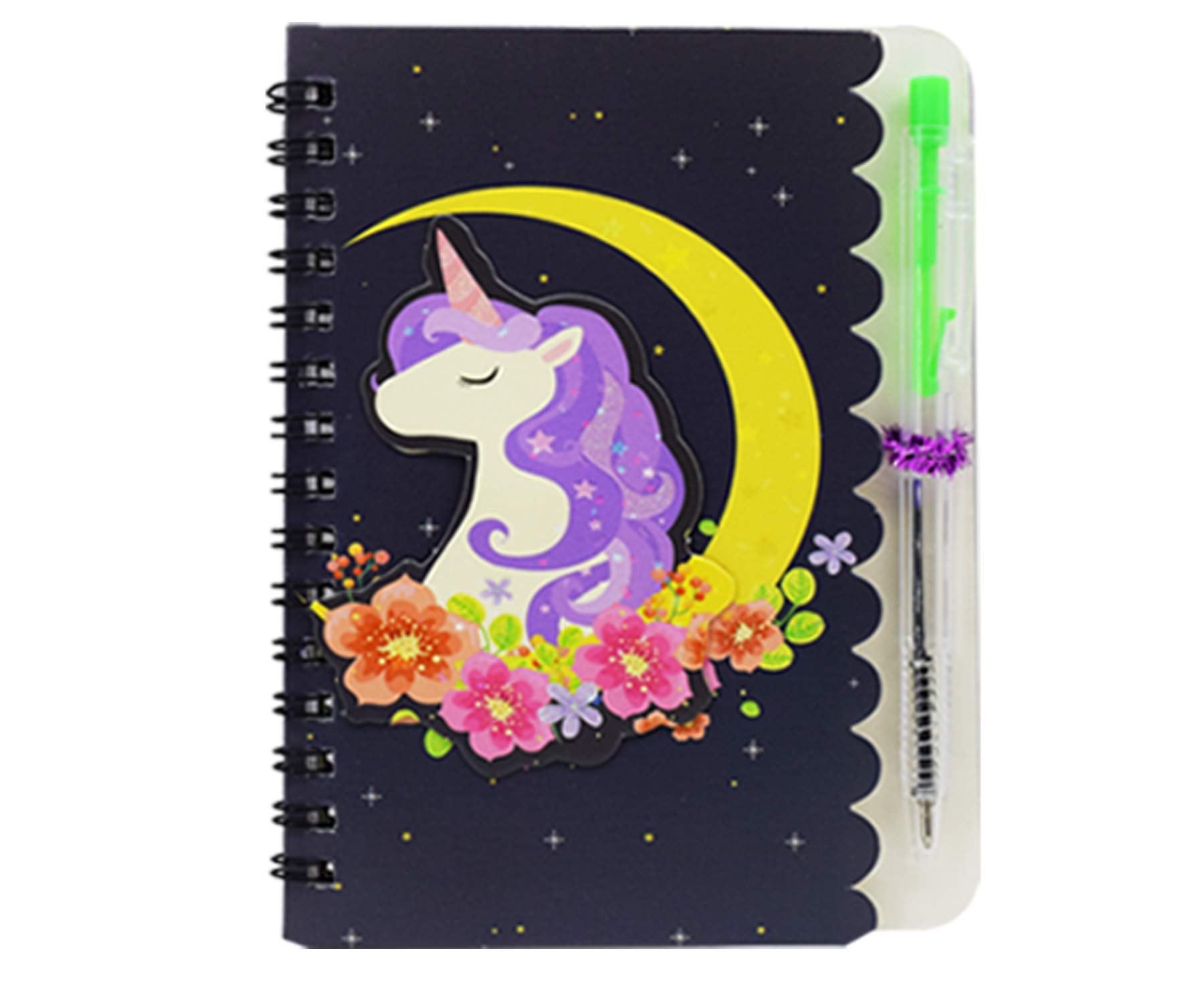 Aarvi Unicorn Theme Combo of 6 Items Stationery Set with A4 Unicorn Folder, Spiral Diary, 6 in 1 Fur Pen & Water Sparkle Pens, Fancy Eraser & Key Chain for Kids Birthday Return Gifts 2
