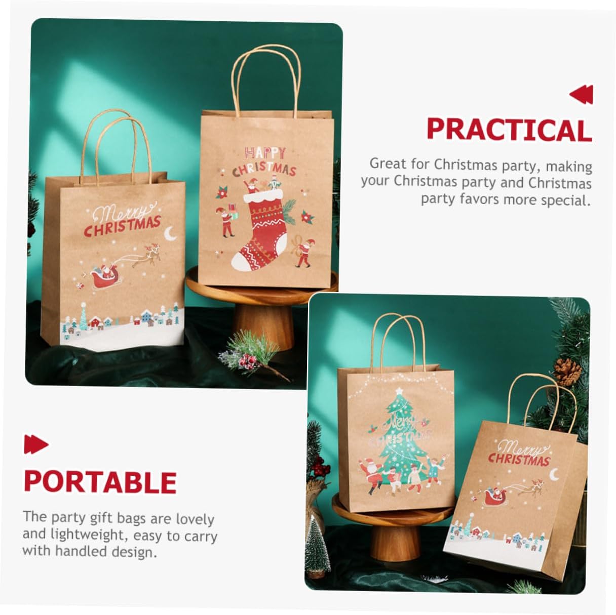 VICASKY 25pcs Christmas Paper Handheld Bags for Snacks and Crafts Xmas image 4