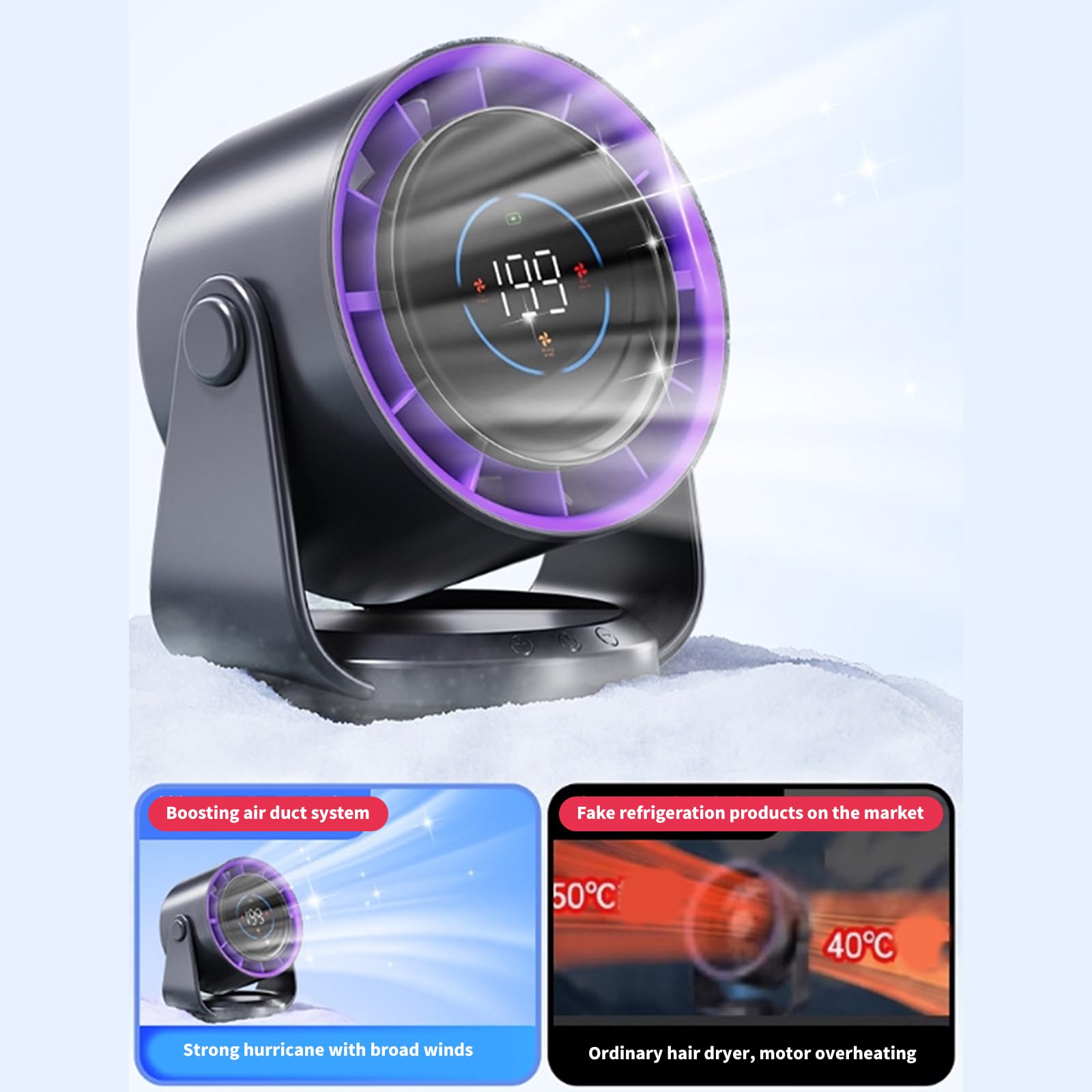 Ventilateur de refroidissement à affichage numérique 4000 mAh puissant pour voyage, bureau et utilisation en intérieur