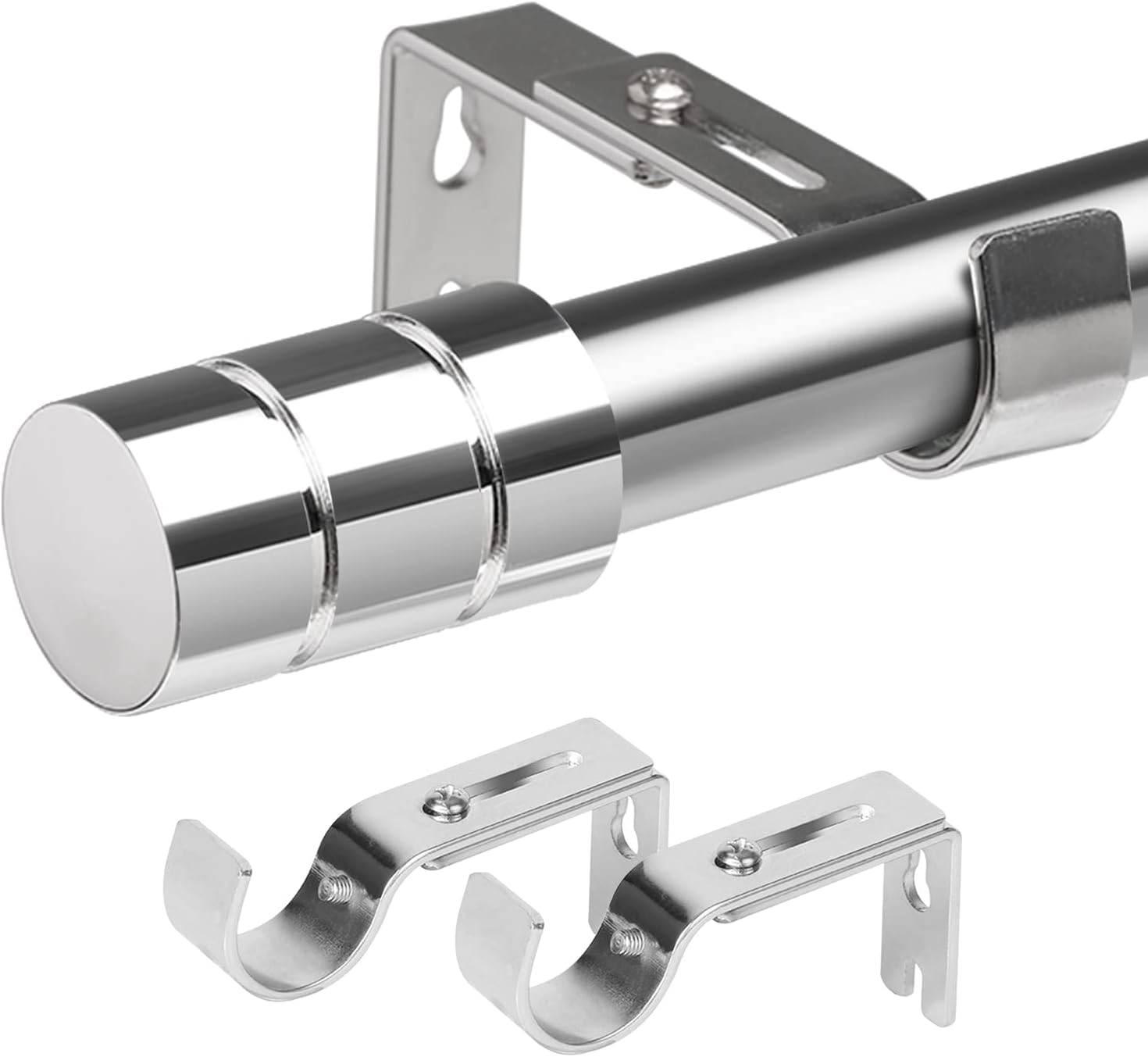 Curtain Poles, Silver Window Curtain Pole for Eyelet Curtains 74113cm